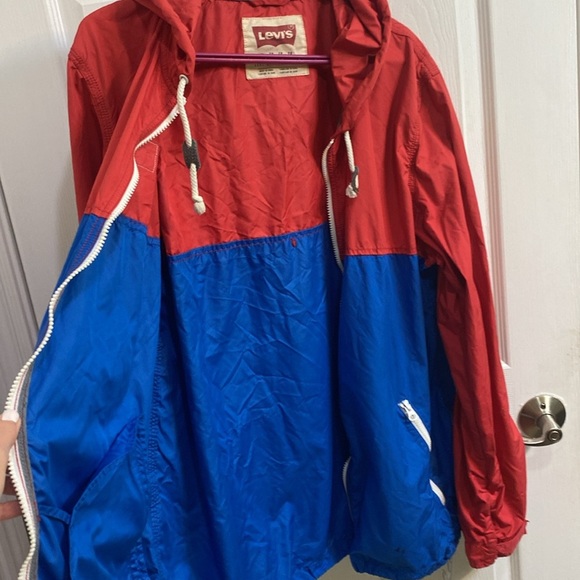 Levi's Strauss Mens Size XL Jacket Hooded Red White Blue Full-Zip Nylon Fall - Picture 9 of 9